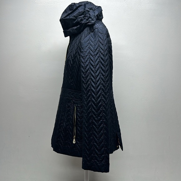 Kate Spade Jacket Coat Chevron Quilted Full Zip Hooded Navy Blue Size M Medium - Picture 6 of 10
